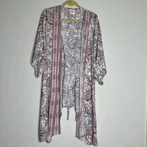 Knox Rose Lace-Up Kimono 3/4 Sleeve Border Print